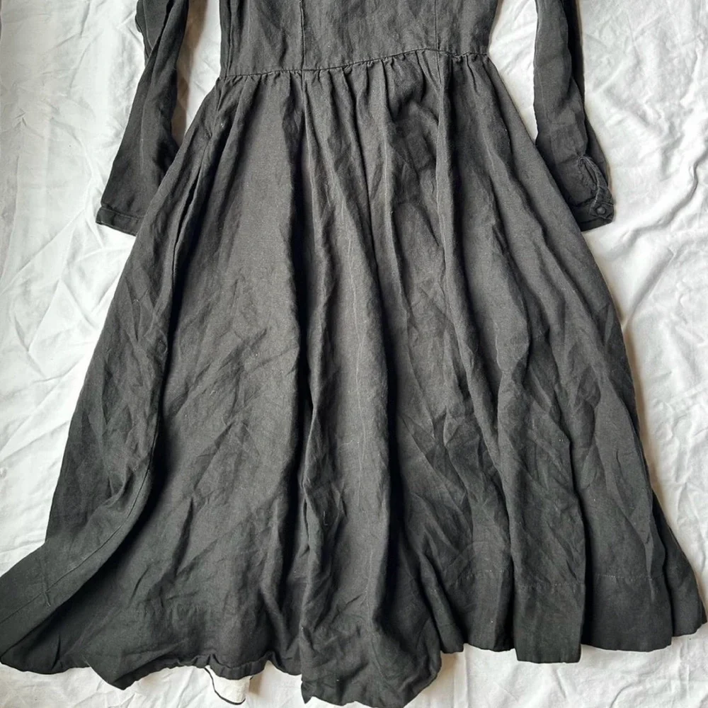 Black Cottagecore Linen Son De Flor Midi Dress Size Small - Picture 3 of 5